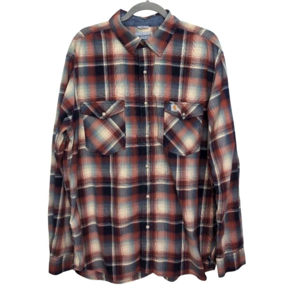 Carhartt Shirt Western Pearl Snap Men XL Cotton Cowboy Cowgirl Country Prairie